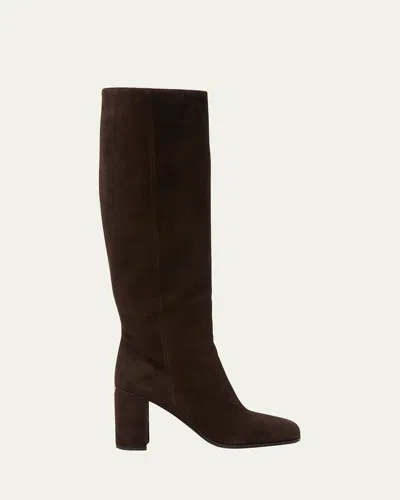 Prada Suede Knee-high Boots In Brown