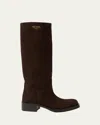 Prada Suede Knee-high Boots In Brown