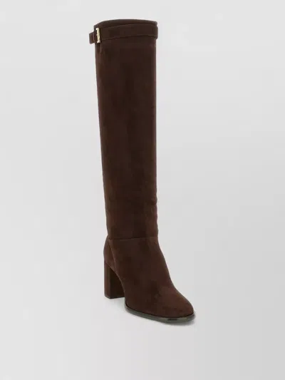 Prada Suede Knee High Boots Wide Heel In Black