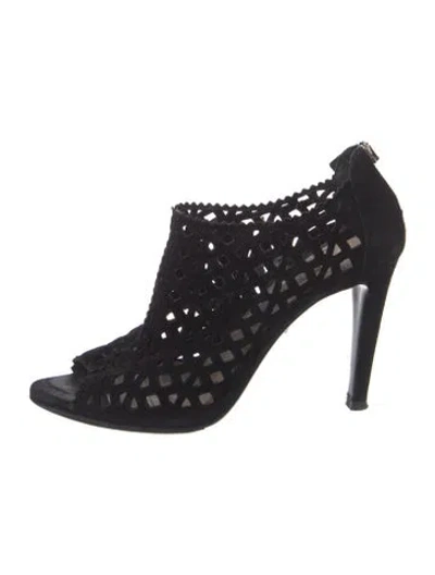 Pre-owned Prada Suede Lace Pattern Boots In Black