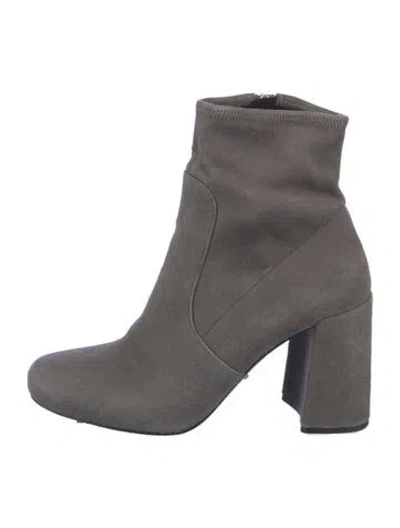 Pre-owned Prada Suede Lace Trim Embellishment Sock Boots In Gray