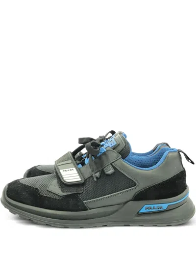 Pre-owned Prada Suede Lace-up Sneakers In Black