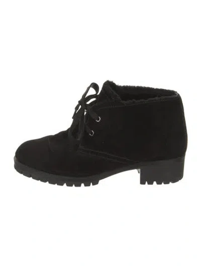 Pre-owned Prada Suede Lace-up Boots In Black