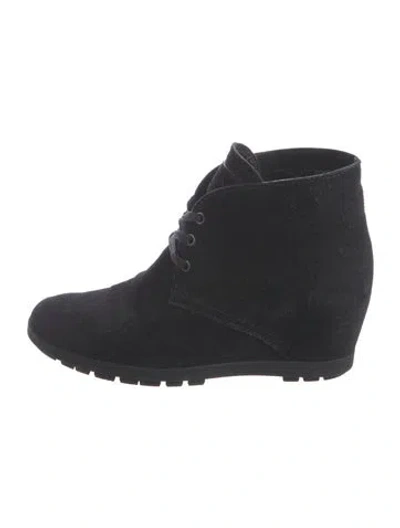 Pre-owned Prada Suede Lace-up Boots In Black