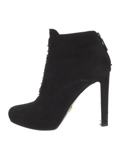 Pre-owned Prada Suede Lace-up Boots In Black