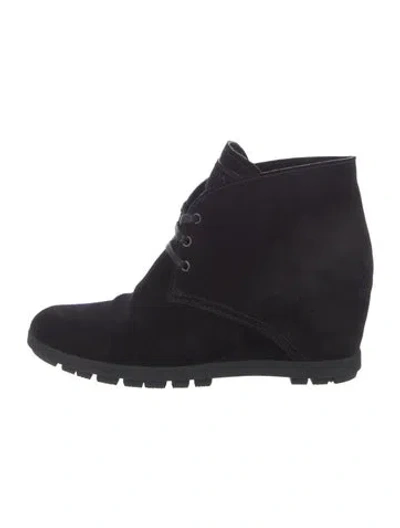 Pre-owned Prada Suede Lace-up Boots In Black