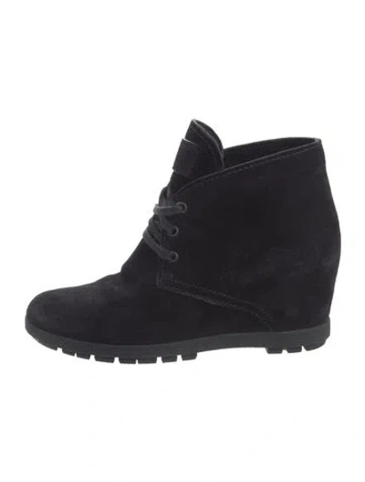 Pre-owned Prada Suede Lace-up Boots In Black