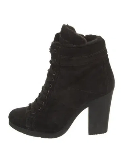 Pre-owned Prada Suede Lace-up Boots In Black
