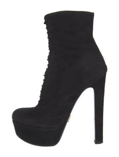 Pre-owned Prada Suede Lace-up Boots In Black