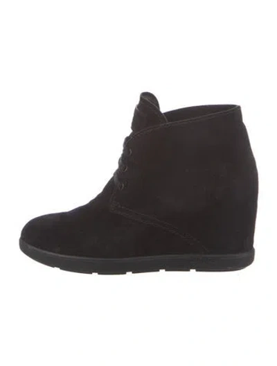 Pre-owned Prada Suede Lace-up Boots In Black