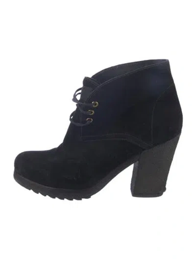 Pre-owned Prada Suede Lace-up Boots In Black