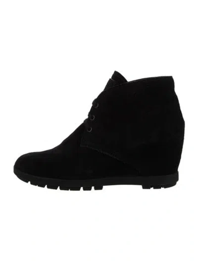 Pre-owned Prada Suede Lace-up Boots In Black