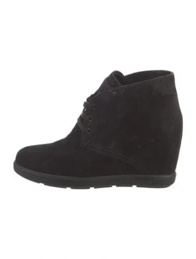 Pre-owned Prada Suede Lace-up Boots In Black