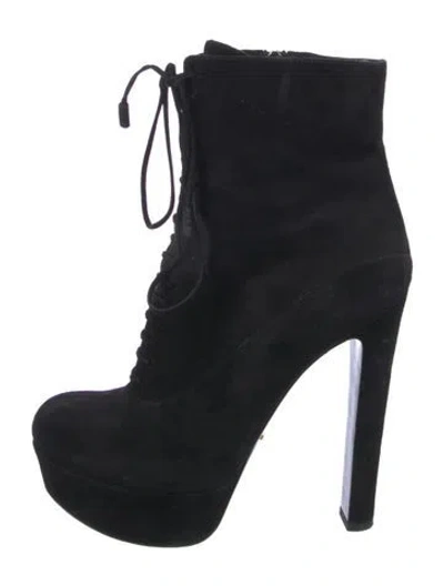 Pre-owned Prada Suede Lace-up Boots In Black