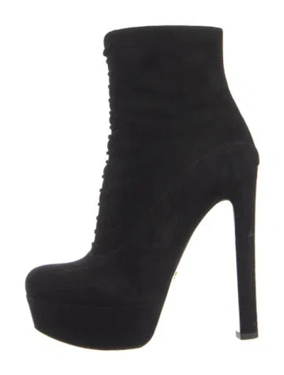 Pre-owned Prada Suede Lace-up Boots In Black