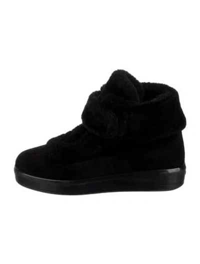 Pre-owned Prada Suede Lace-up Boots In Black