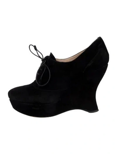 Pre-owned Prada Suede Lace-up Boots In Black