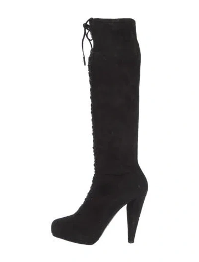 Pre-owned Prada Suede Lace-up Boots In Black