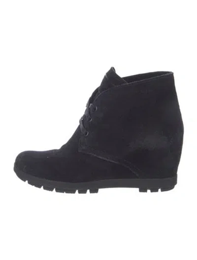 Pre-owned Prada Suede Lace-up Boots In Black