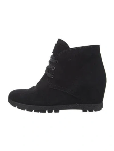 Pre-owned Prada Suede Lace-up Boots In Black