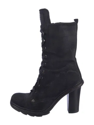 Pre-owned Prada Suede Lace-up Boots In Black