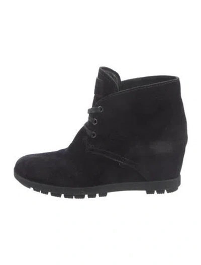Pre-owned Prada Suede Lace-up Boots In Black