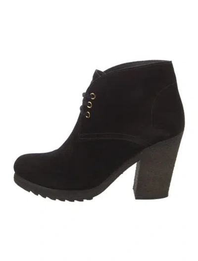 Pre-owned Prada Suede Lace-up Boots In Black