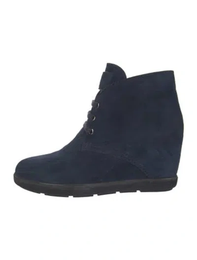 Pre-owned Prada Suede Lace-up Boots In Blue