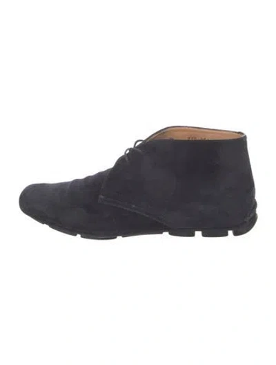 Pre-owned Prada Suede Lace-up Boots In Blue