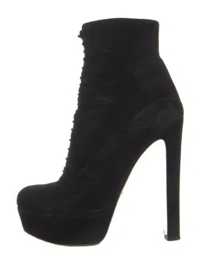 Pre-owned Prada Suede Lace-up Boots In Blue