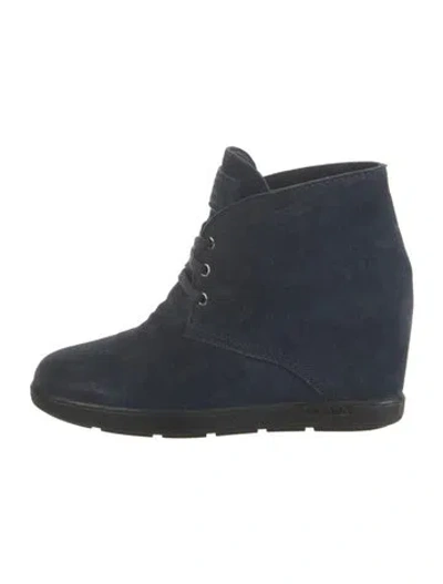 Pre-owned Prada Suede Lace-up Boots In Blue