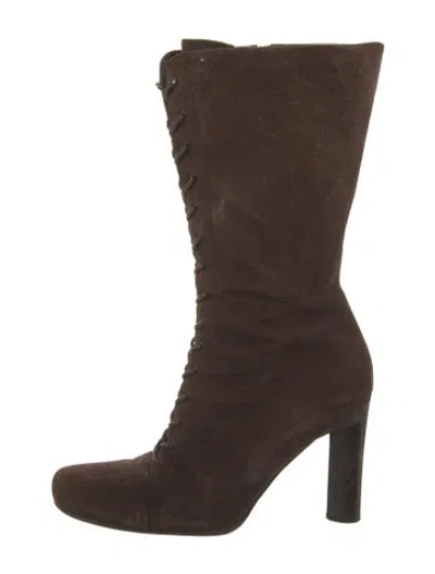 Pre-owned Prada Suede Lace-up Boots In Brown