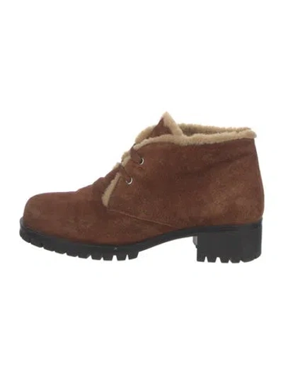 Pre-owned Prada Suede Lace-up Boots In Brown