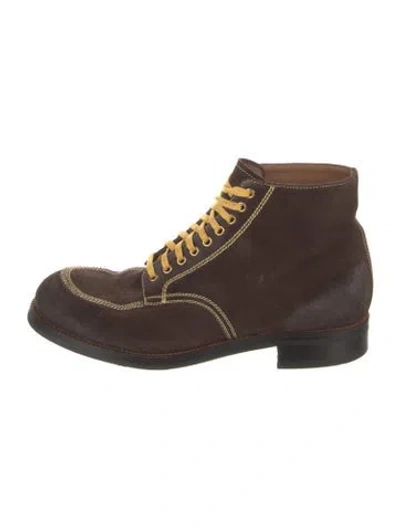 Pre-owned Prada Suede Lace-up Boots In Brown