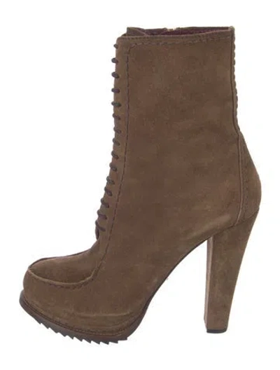 Pre-owned Prada Suede Lace-up Boots In Brown