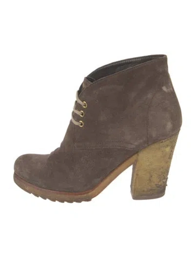 Pre-owned Prada Suede Lace-up Boots In Brown