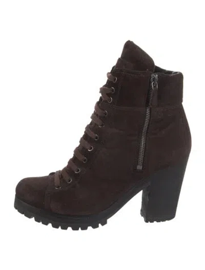 Pre-owned Prada Suede Lace-up Boots In Brown