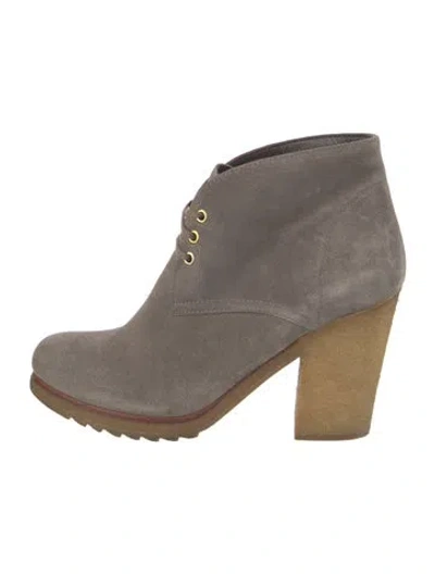 Pre-owned Prada Suede Lace-up Boots In Gray