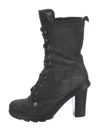 Pre-owned Prada Suede Lace-up Boots In Green