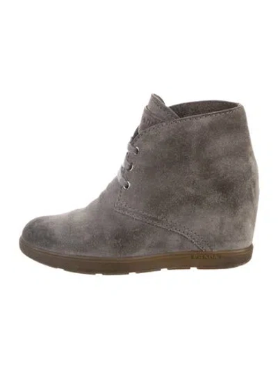 Pre-owned Prada Suede Lace-up Boots In Grey