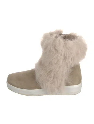 Pre-owned Prada Suede Lace-up Boots In Neutral