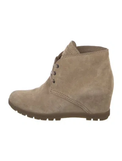 Pre-owned Prada Suede Lace-up Boots In Neutral