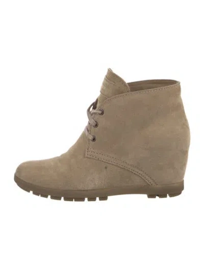 Pre-owned Prada Suede Lace-up Boots In Neutral