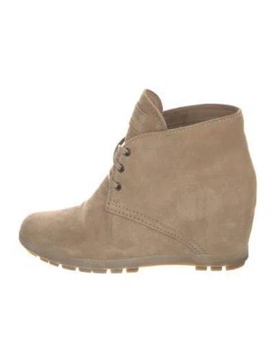 Pre-owned Prada Suede Lace-up Boots In Neutral