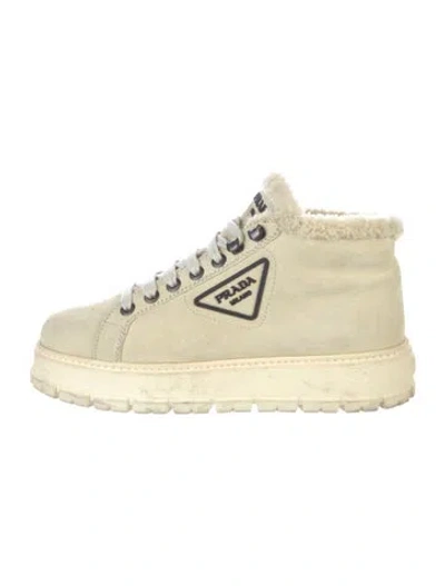 Pre-owned Prada Suede Lace-up Boots In Neutral