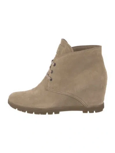 Pre-owned Prada Suede Lace-up Boots In Neutral