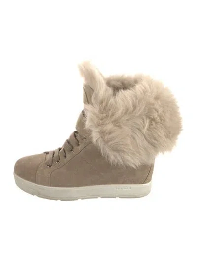 Pre-owned Prada Suede Lace-up Boots In Neutrals