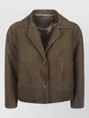 Prada Cropped Suede Jacket Notched Lapel Pockets In Brown