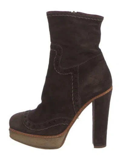 Pre-owned Prada Suede Lasercut Accents Boots In Black