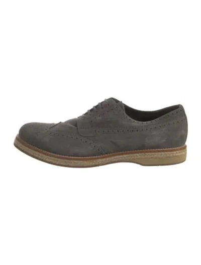 Pre-owned Prada Suede Lasercut Accents Brogues In Gray